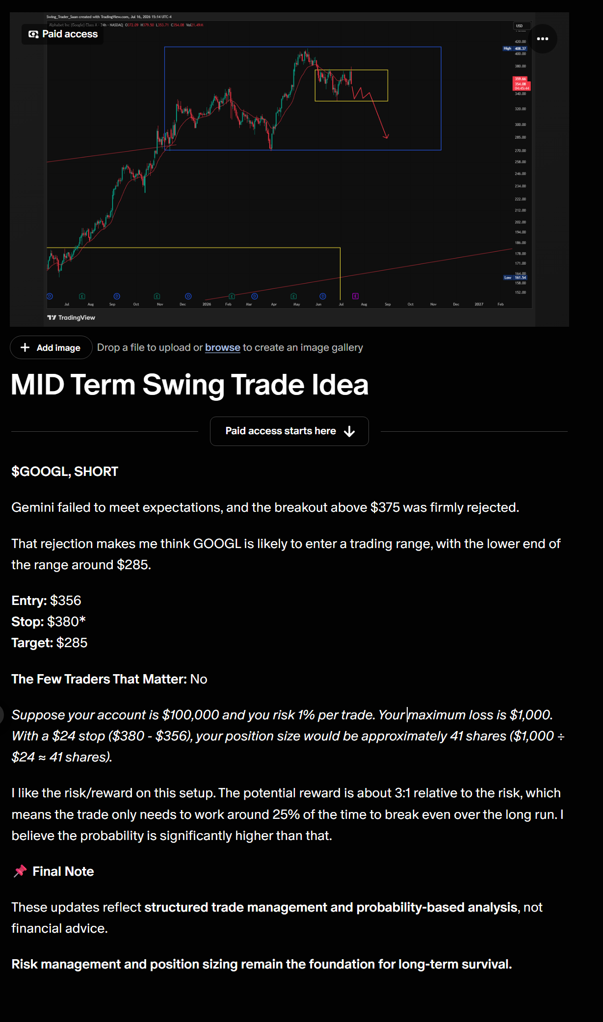 Example live trade idea