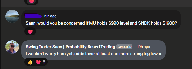 Yesterday I told members not to worry about our $MU and $SNDK shorts because, historically, you usually get at least a second strong leg lower.